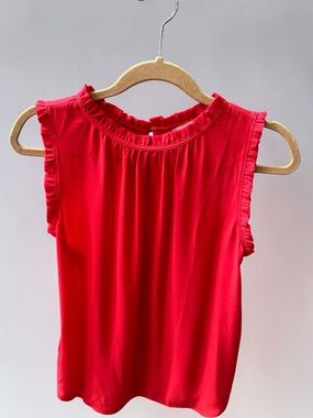 LOFT Red Sleeveless Ruffle-Trim Camisole Size Small